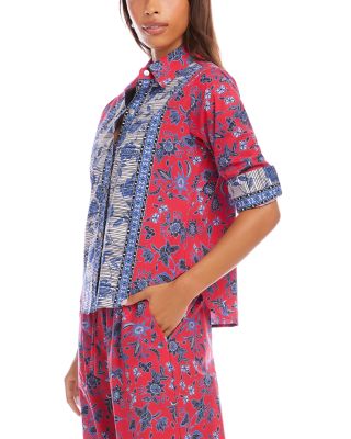 Ruched Sleeve Border Print Shirt