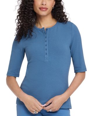 Ribbed Elbow Sleeved Henley Top