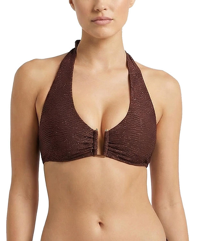 Change of Scenery Shana U-Bar Metallic Halter Bikini Top