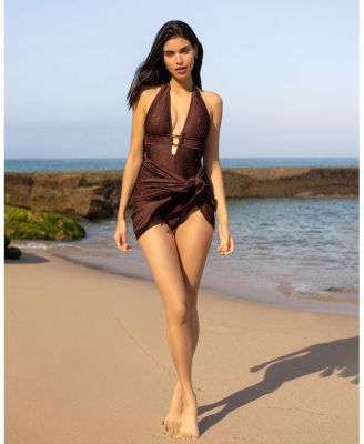  Gabrielle Ring Halter One-Piece Swimsuit in Metallic