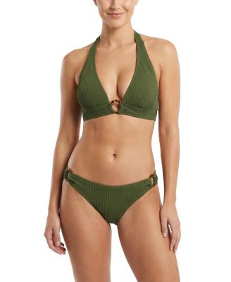  Erin Ring Halter Textured Bikini Top