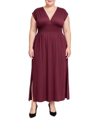 Plus Size Deep V-Neck Side Slit Maxi Dress