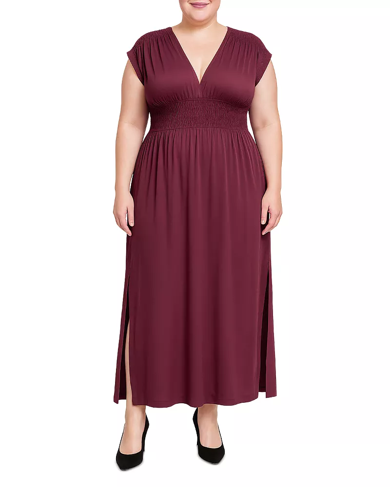 standards & practices Plus Size Deep V-Neck Side Slit Maxi Dress
