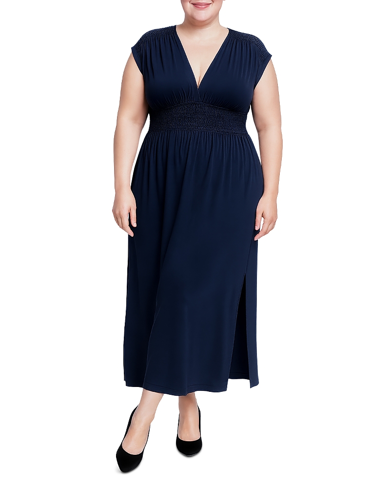 Standards & Practices Plus Size Deep V-Neck Side Slit Maxi Dress