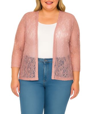 Plus Size Embroidered Lace Sequinned Shrug