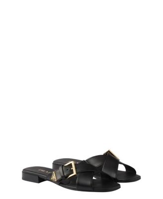  Women's Leather Crisscross Slides With Buckle