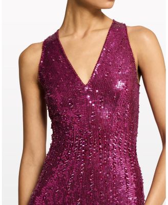 Black Flower Sequined V-Neck Maxi Dress