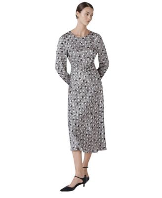 Sophia Floral Satin Midi Belted Dress