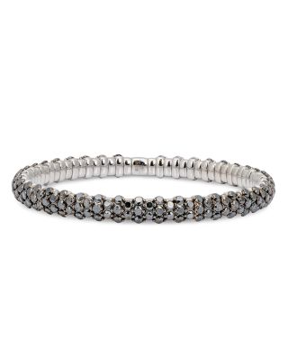 18K White Gold Black Diamond Slim Domed Stretch Bracelet