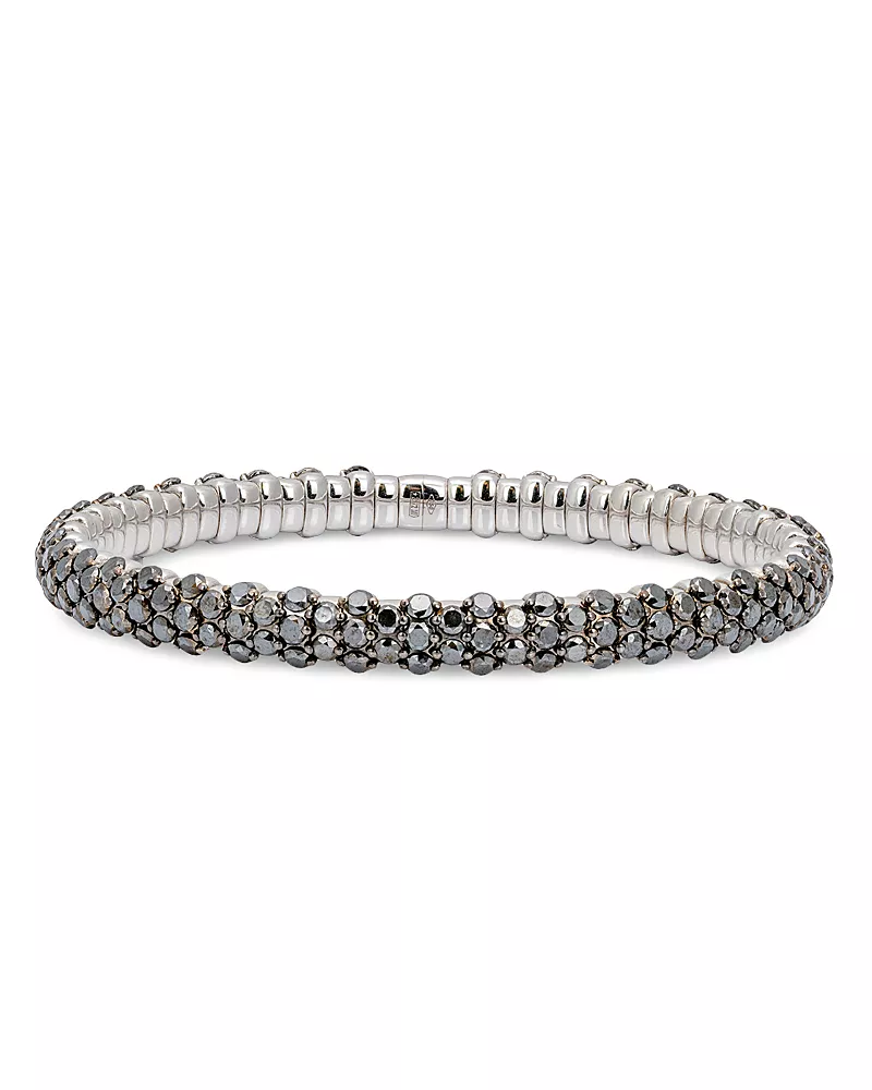 Zydo 18K White Gold Black Diamond Slim Domed Stretch Bracelet