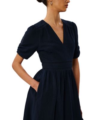 V Neck Textured Midi Dress