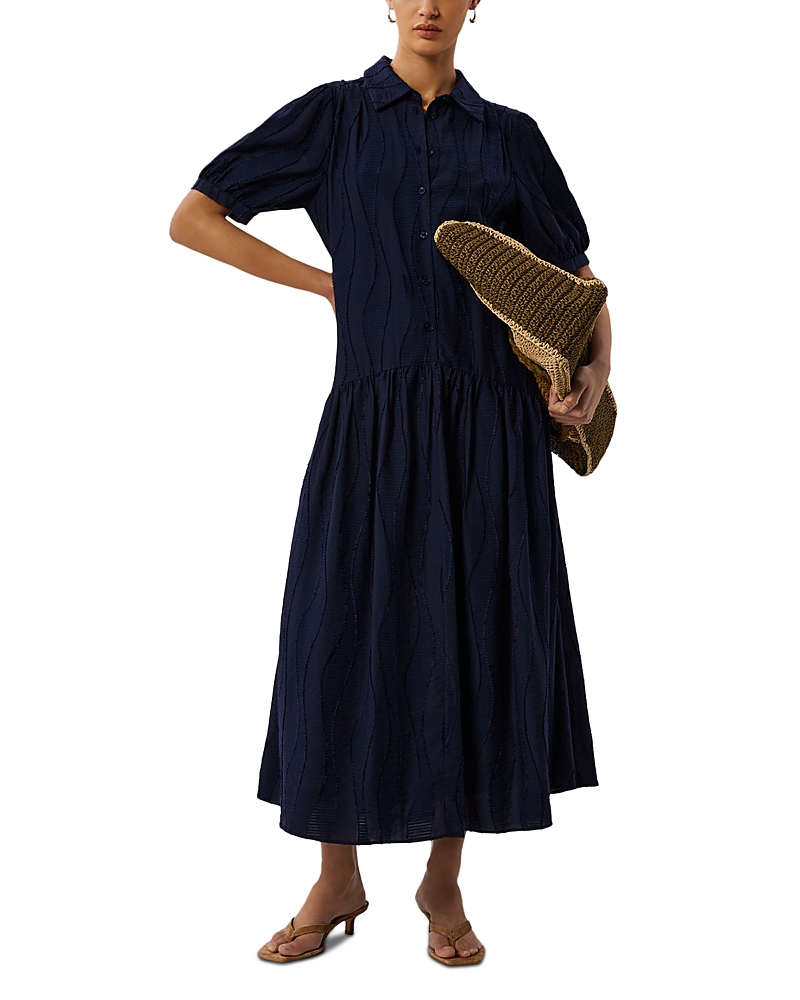 Whistles Textured Drop Waist Midi Dress