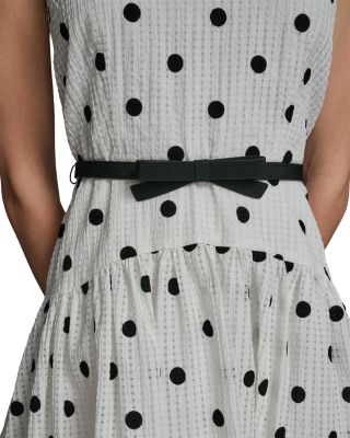 Polka Dot Seersucker Belted A Line Dress