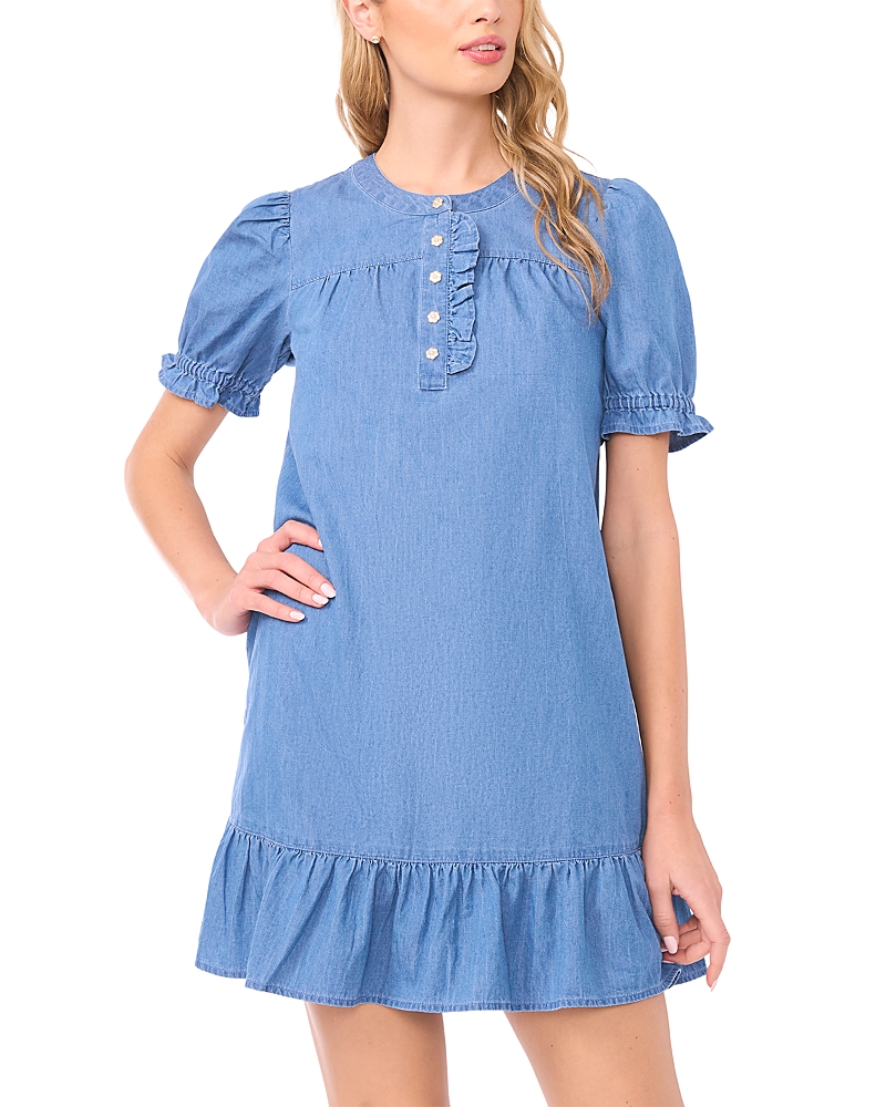 CeCe Denim Ruffle Trapeze Dress