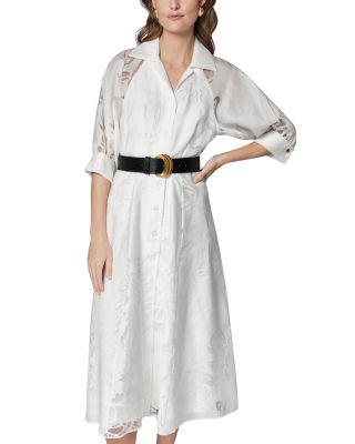 Burnout Jacquard Collared Midi Shirt Dress