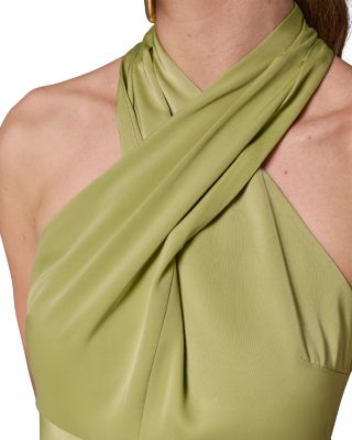 Sleeveless Satin Halter Neck Midi Dress