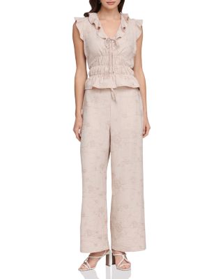 Embroidered Tie Front Smock Top