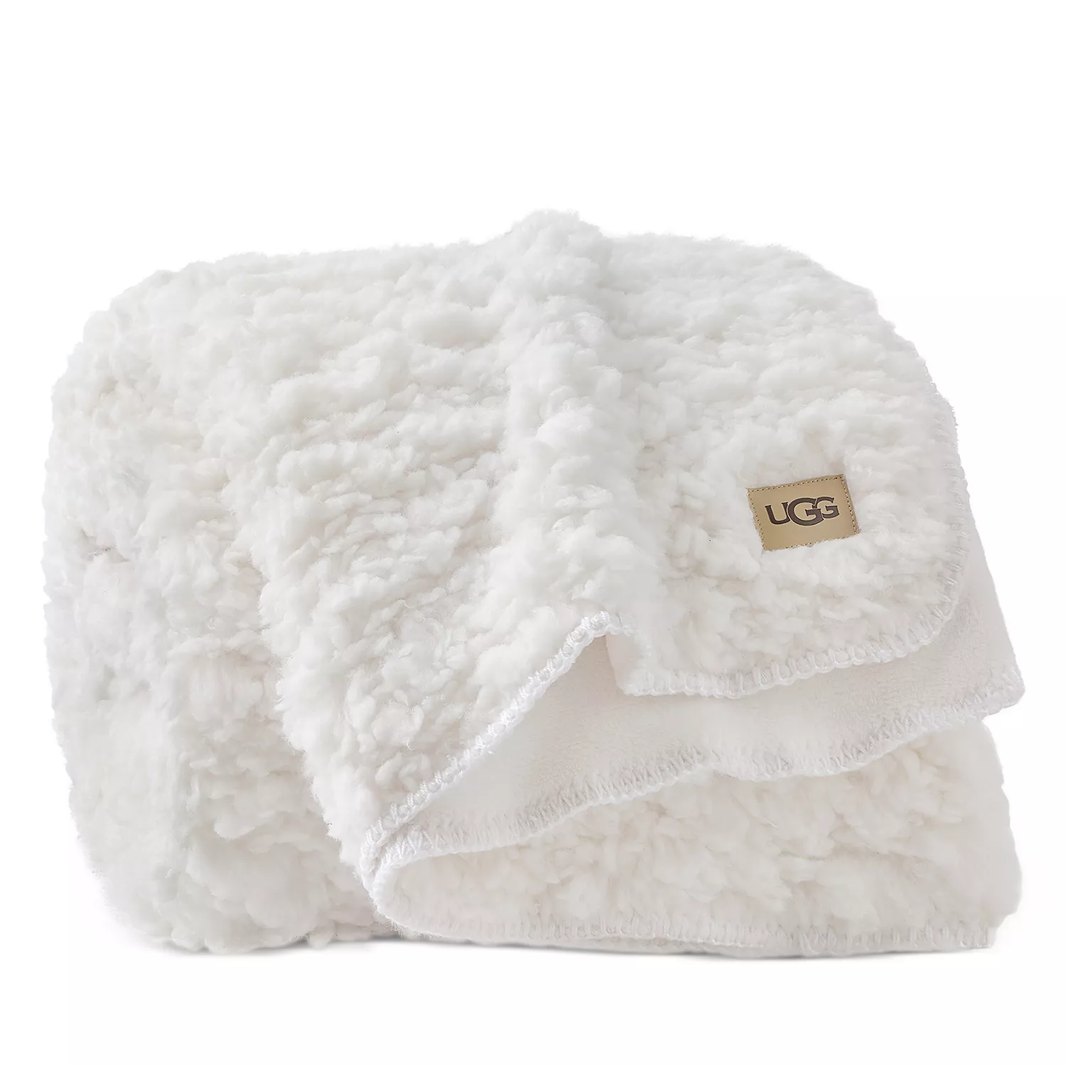 UGG Shira Textured Sherpa Throw Blanket in Snow with dimensional plush texture