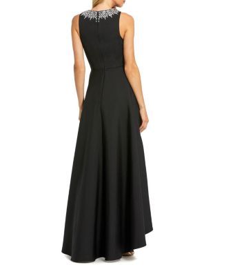  Petite Crepe Embellished Neck High Low Gown