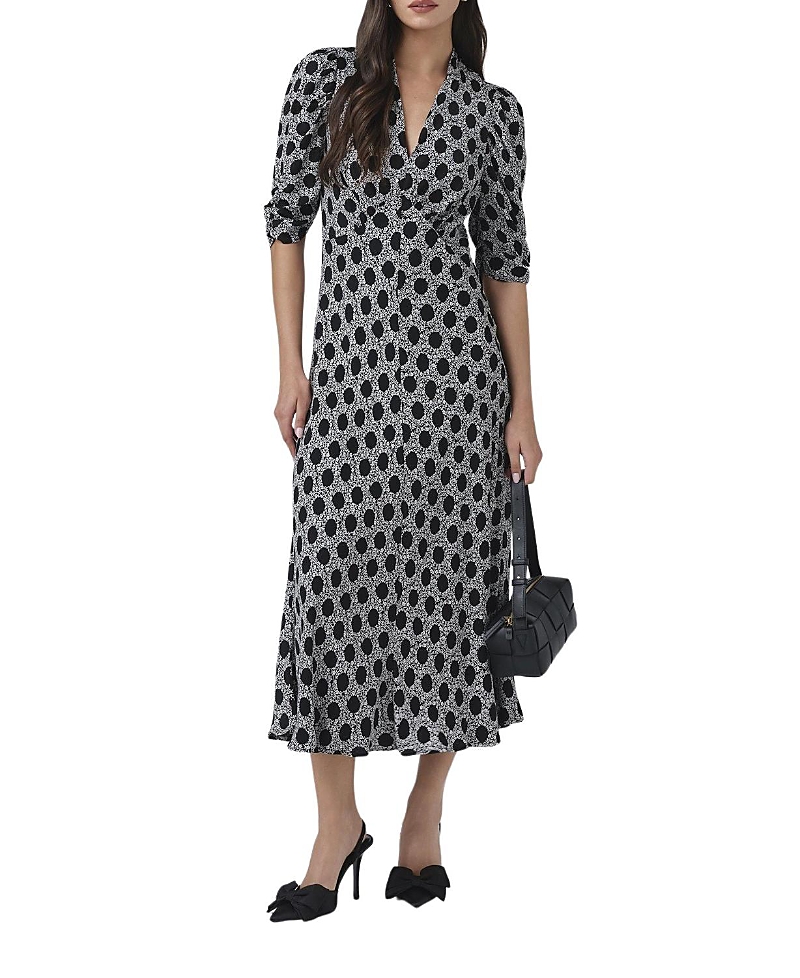 Ghost London Mia Crepe Polka Dot Midi Tea Dress