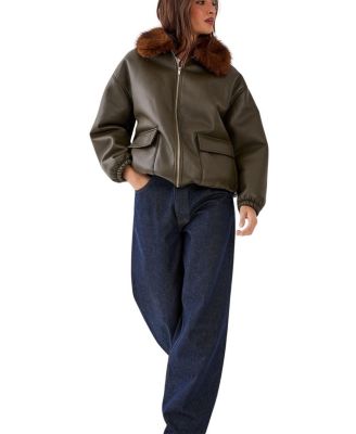 Faux Fur Collar Bomber Jacket