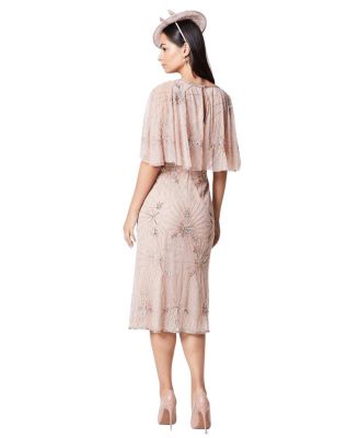  Floral Embellished Cape Midi Dress