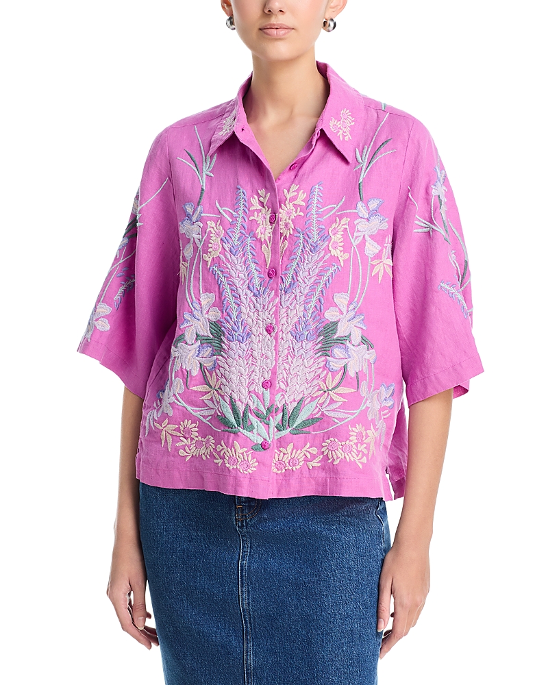 Johnny Was Linen Kimono Sleeve Shirt In Pink