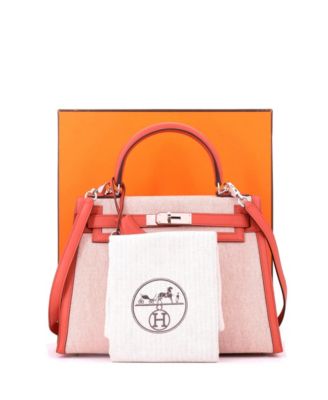 Kelly 28 Handbag Toile and Brown Swift with Palladium Hardware