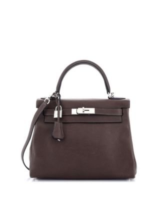 Kelly 28 Handbag Brown Barenia Faubourg with Palladium Hardware