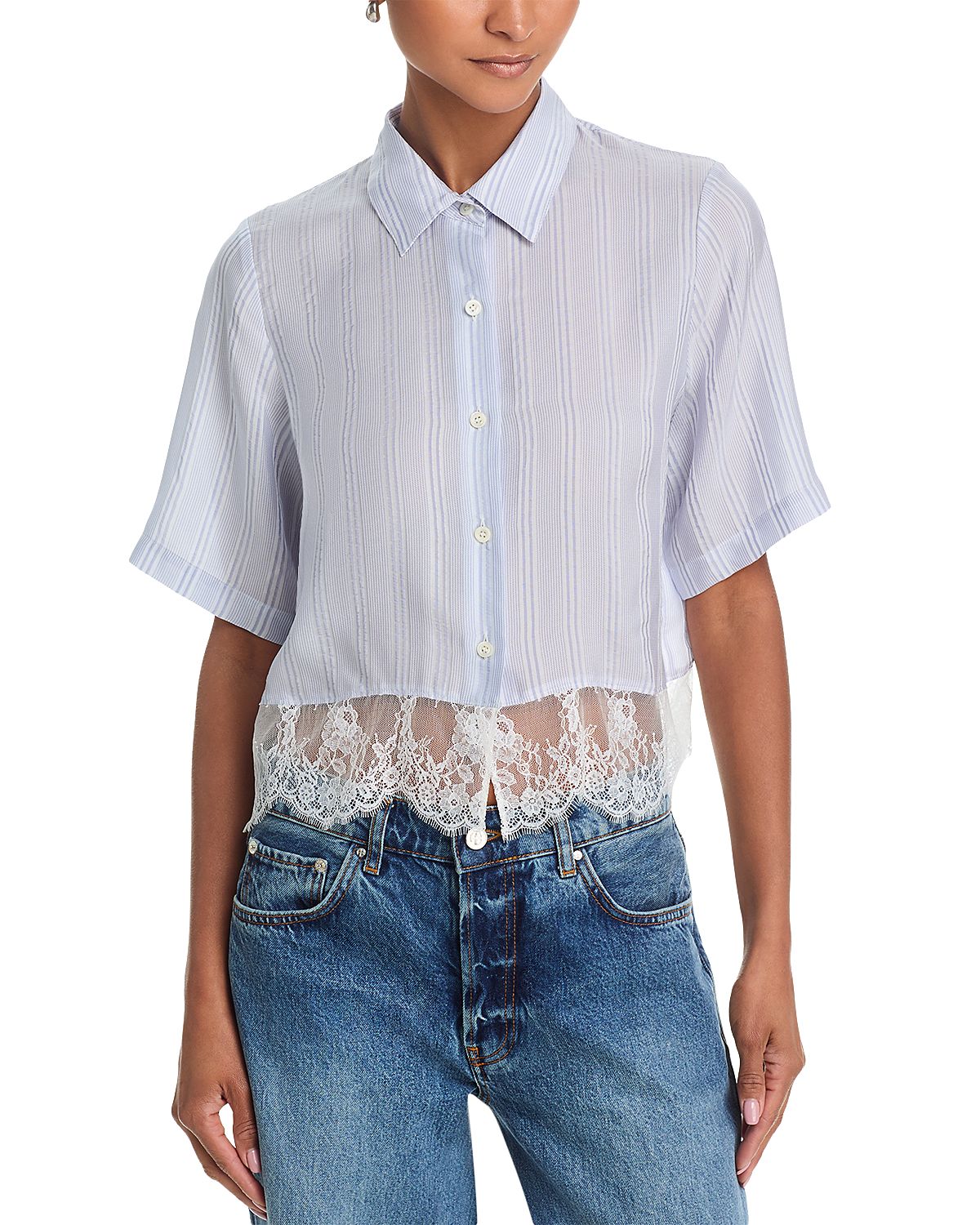 Frame The Silk Stripe Lace Shirt