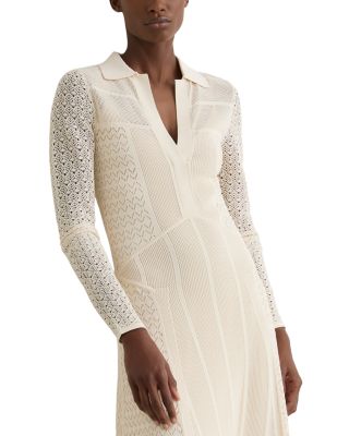 Pointelle Knit Panelled Midi Dress