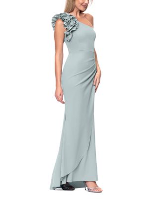 One Shoulder Ruffle Crepe Gown - Exclusive
