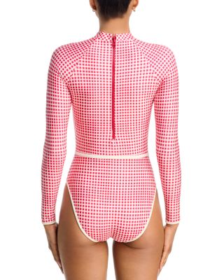 Gingham Long Sleeve One Piece Swimsuit  - Exclusive