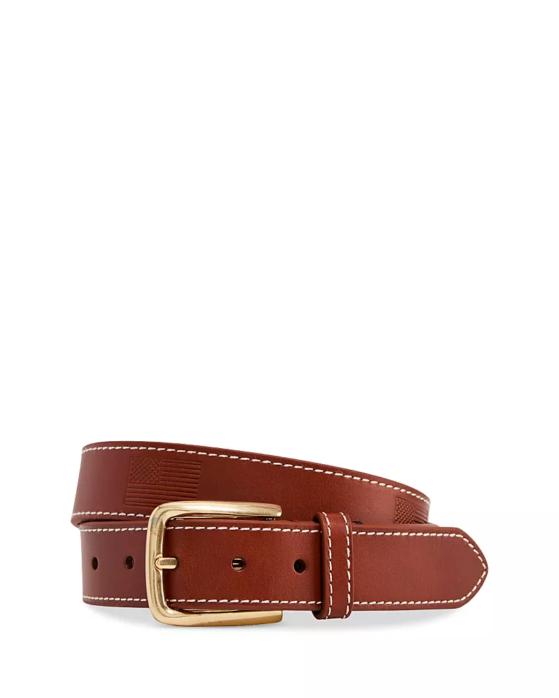 Vineyard Vines Men's Embossed Flag Leather Belt