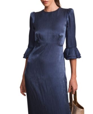  Women's Metallic Ruffled Midi Dress