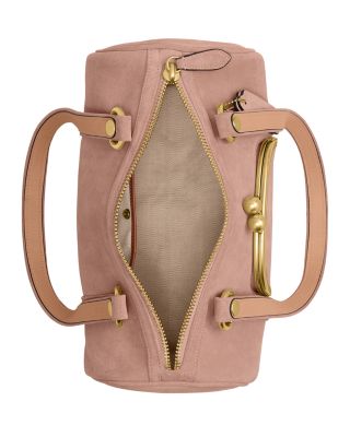 Kisslock Medium Suede Barrel Bag