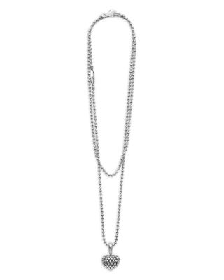 Sterling Silver Caviar Beaded Heart Pendant Necklace, 32"