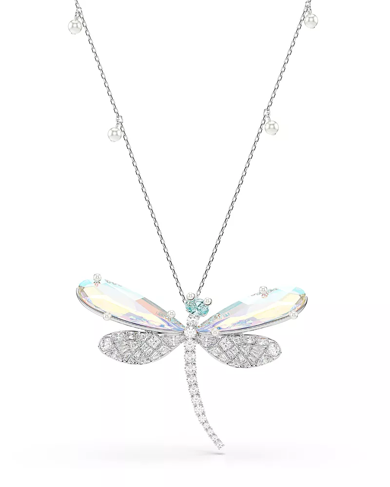 Swarovski Ariana Grande x Swarovski Crystal & Imitation Pearl Dragonfly Convertible Brooch Pendant Necklace, 31.5-35.37