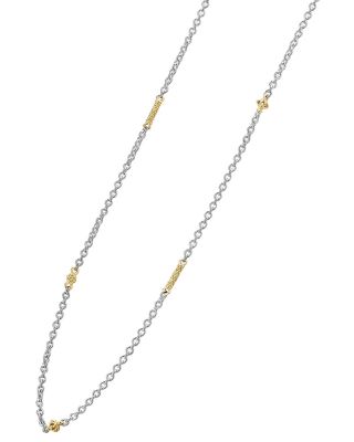 18K Yellow Gold & Sterling Silver Caviar Chain Necklace, 16-18"