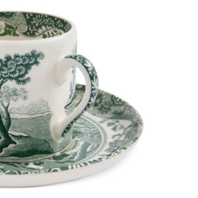 Heritage Green Italian Espresso Cup and Saucer, Set of 4