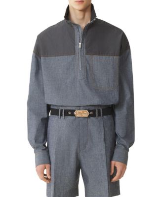 High Zip-Neck Chambray Top