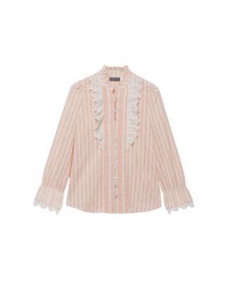  Women's Striped Broderie Trim Blouse