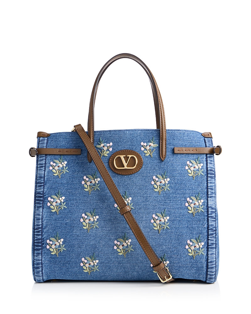 Valentino Garavani Antibes VLogo Medium Embroidered Denim Tote