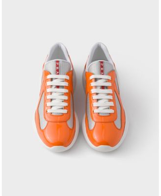 Men's America's Cup Patent Leather and Technical Fabric Sneakers in Bright Orange