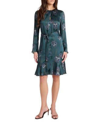  Drake Long Sleeve Printed Shift Dress with Ruffled Skirt
