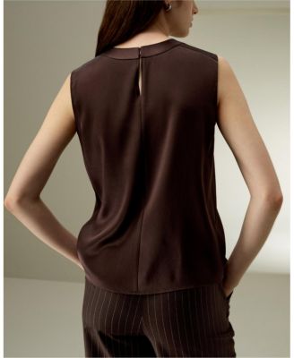  Sleeveless Round Neck Silk Top