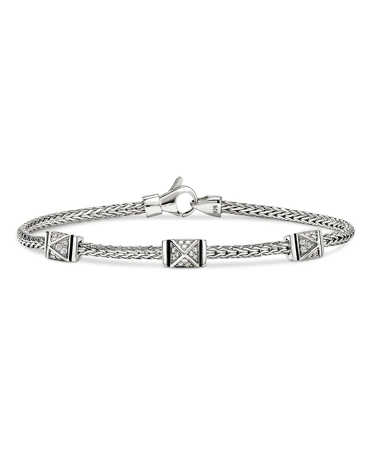 John Hardy Sterling Silver Icon Diamond Pyramid Custer Chain Bracelet