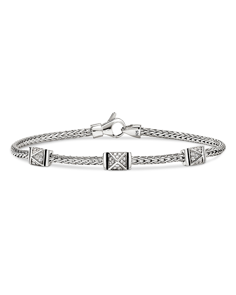 John Hardy Sterling Silver Icon Diamond Pyramid Custer Chain Bracelet