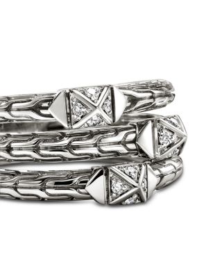 Sterling Silver Icon Diamond Pyramid Triple Row Stack Look Ring
