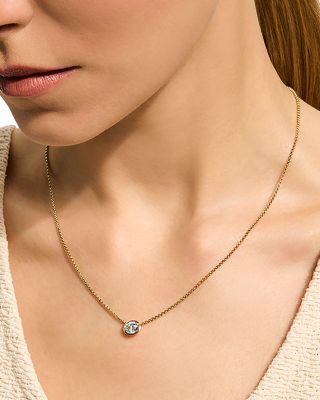 14K Yellow Gold JH Lovestruck™ Lab Grown Diamond Solitaire Bezel Pendant Necklace, 16-18"